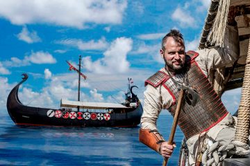 Viking warriors on boat